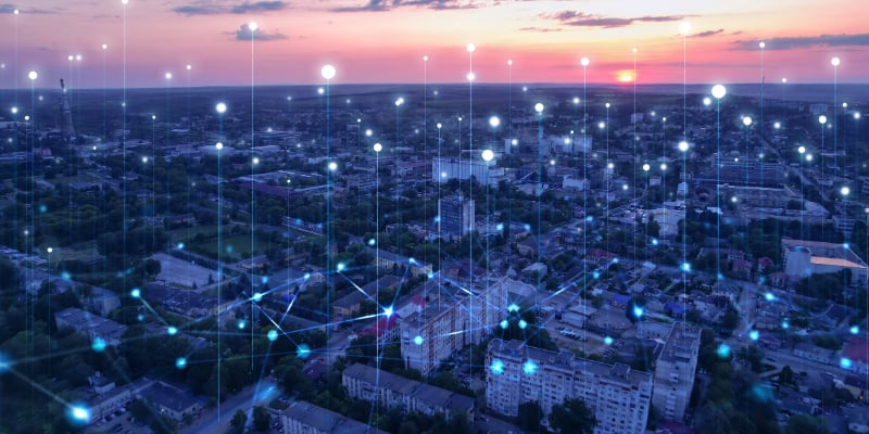 Smart grid with connected technology beaming data