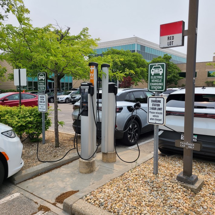 Electric Vehicle charging station at S&C's Chicago campus 