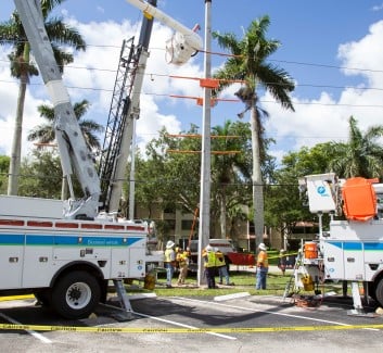 Wooden poles are replaced with concrete poles.