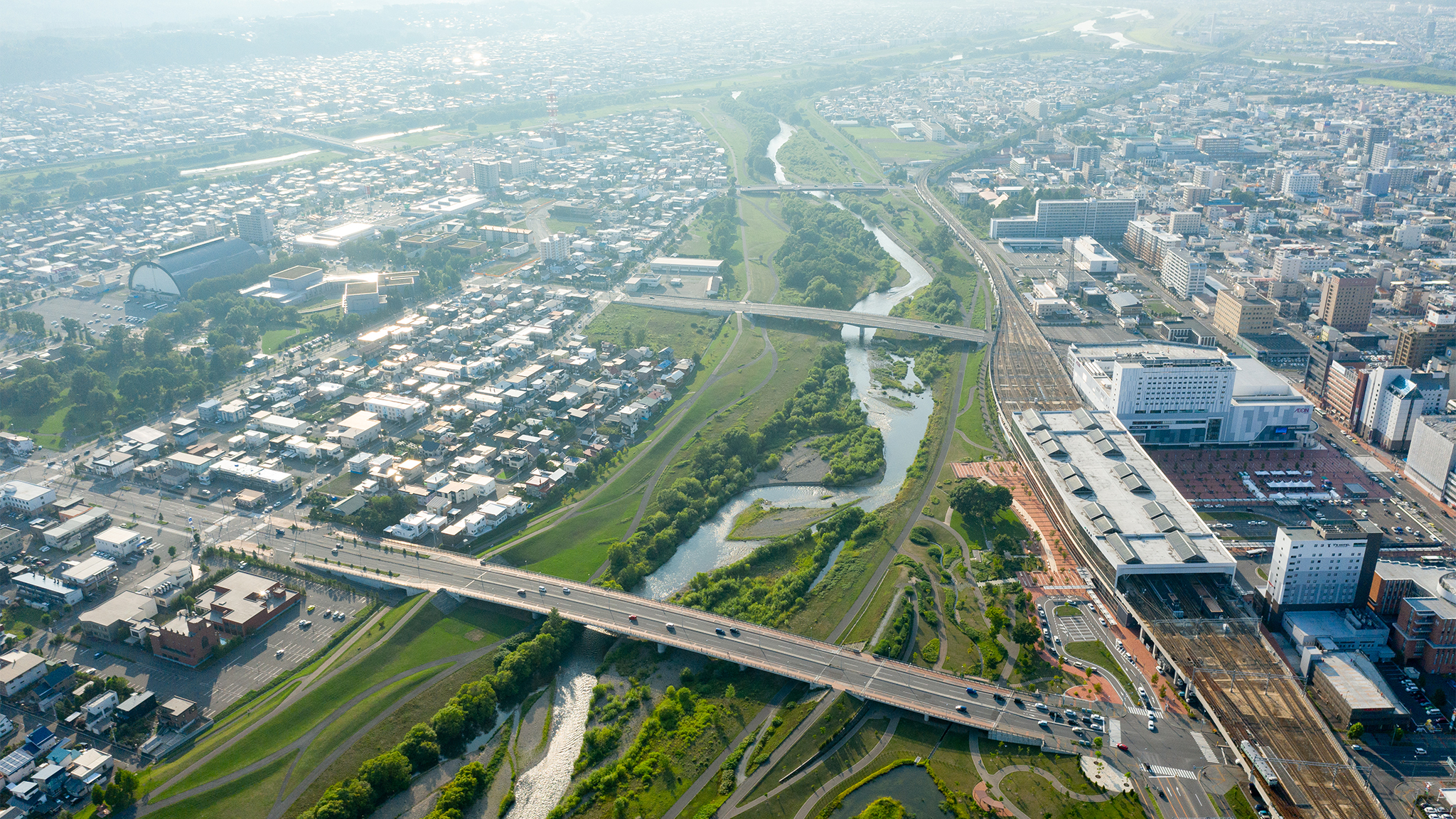 Roadway and cityscape